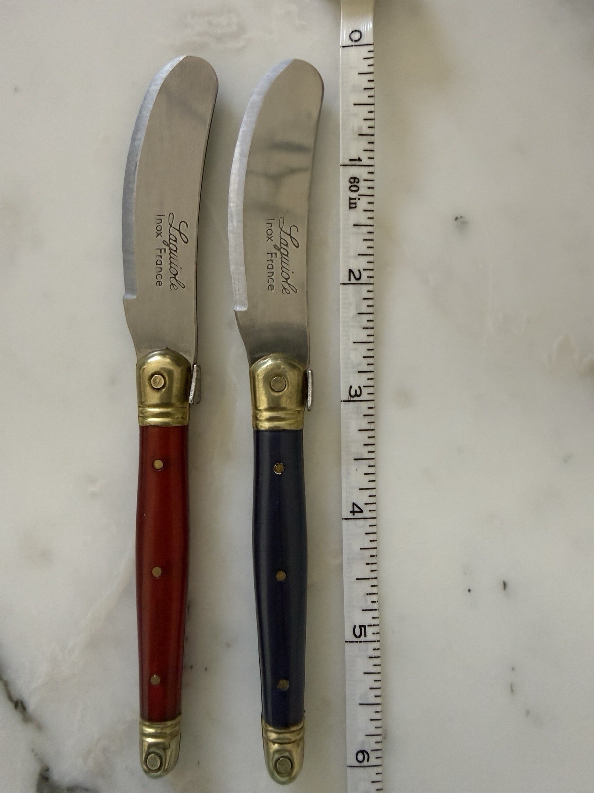 Laguiole Inox 6″ Spreader Knife Set of 2 Blue/Red France