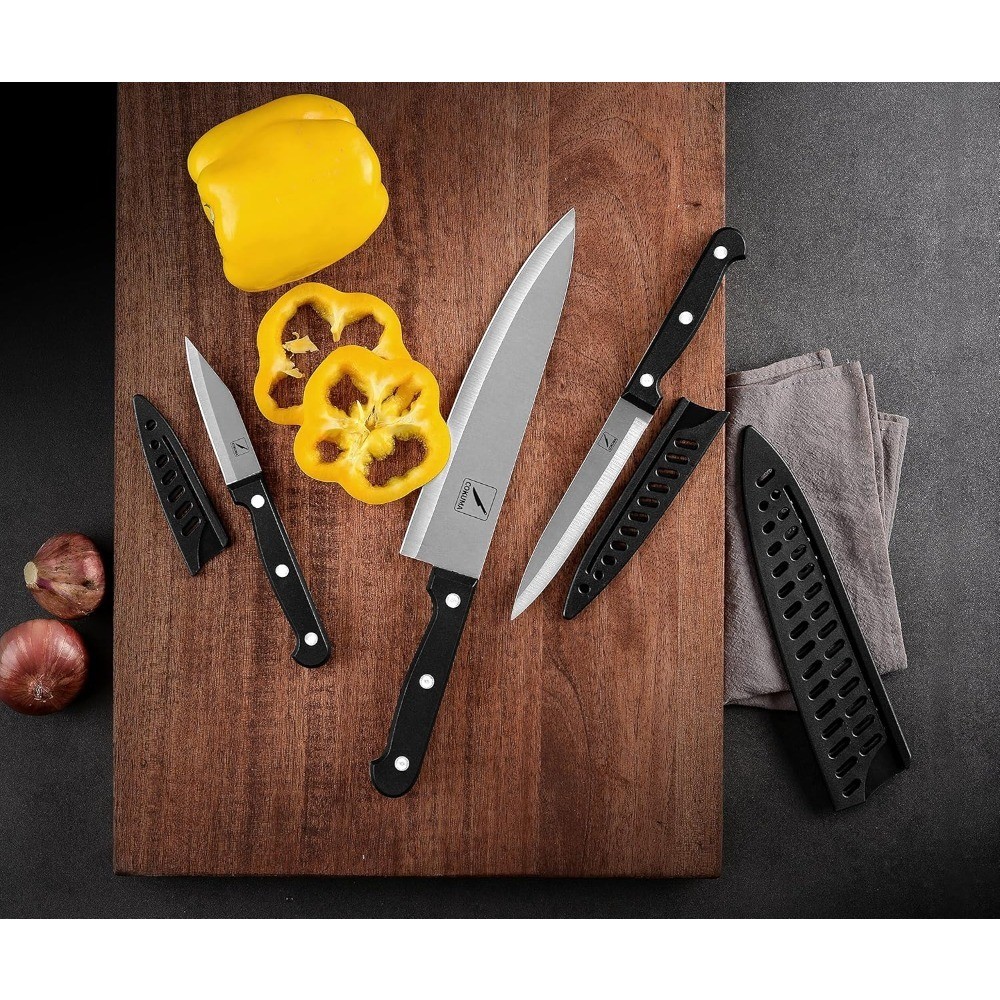 3-Piece Kitchen Knife Set with Sheath 8 Inch Chef Knife 4.5 Inch Utility Knife 4