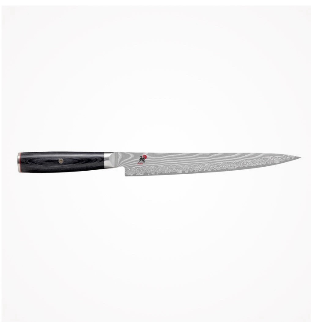 MIYABI 5000FC-D Damascus 9.5 in Chef’s Knife, Forged Straight Edge Wood Handle