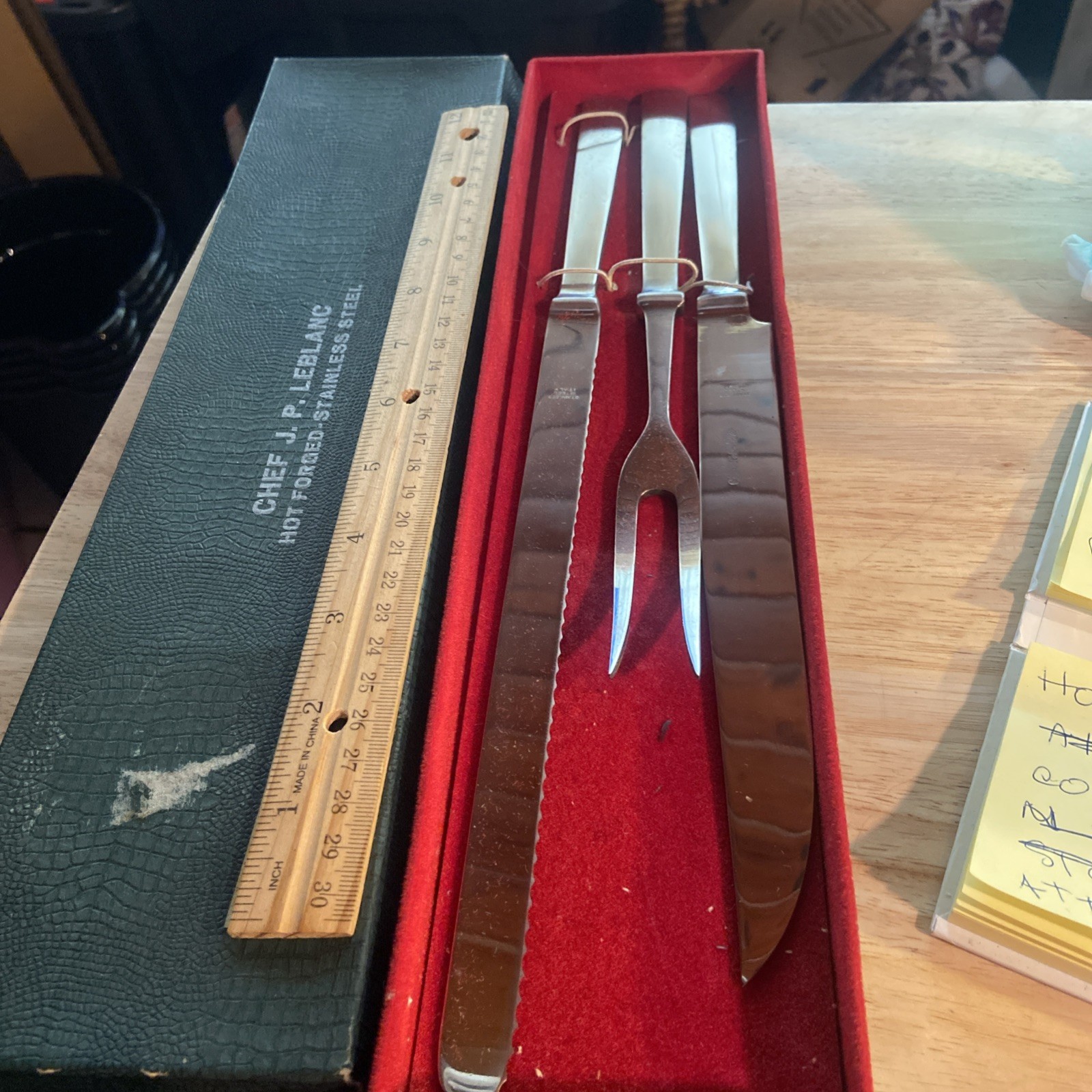 Vintage Chef J.P. LeBlanc Hot Forged Stainless Steel Carving Set in box Italy