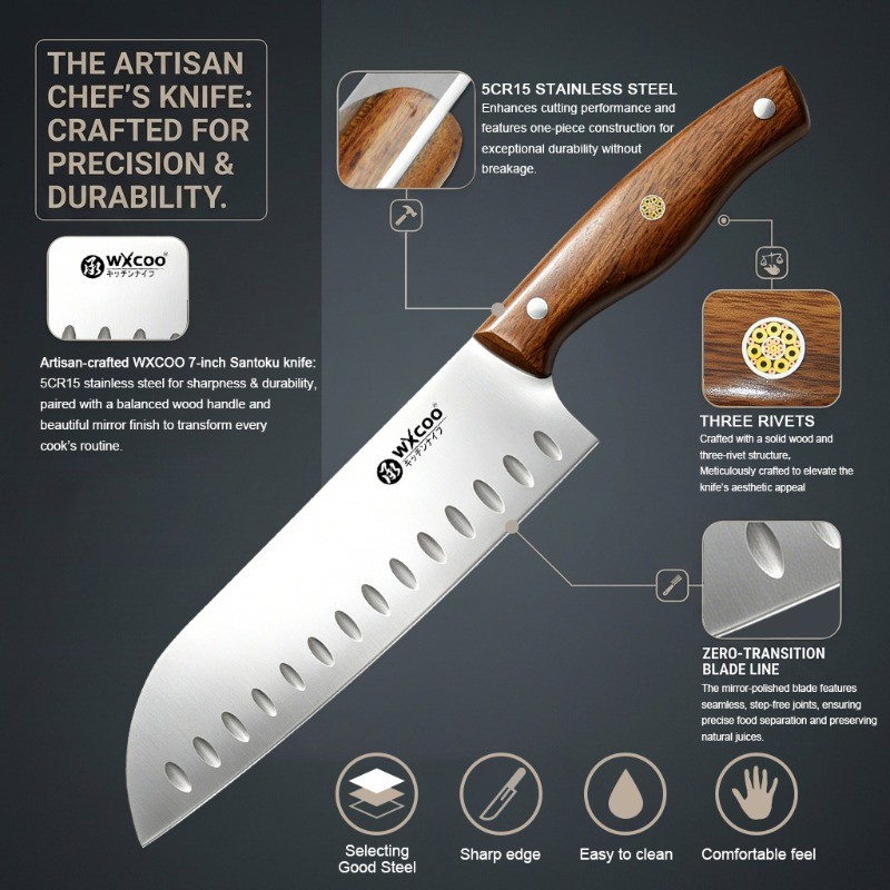 Santoku Kitchen Knife Food ScissorsCooking Knives for Vegetable Meat Cutting