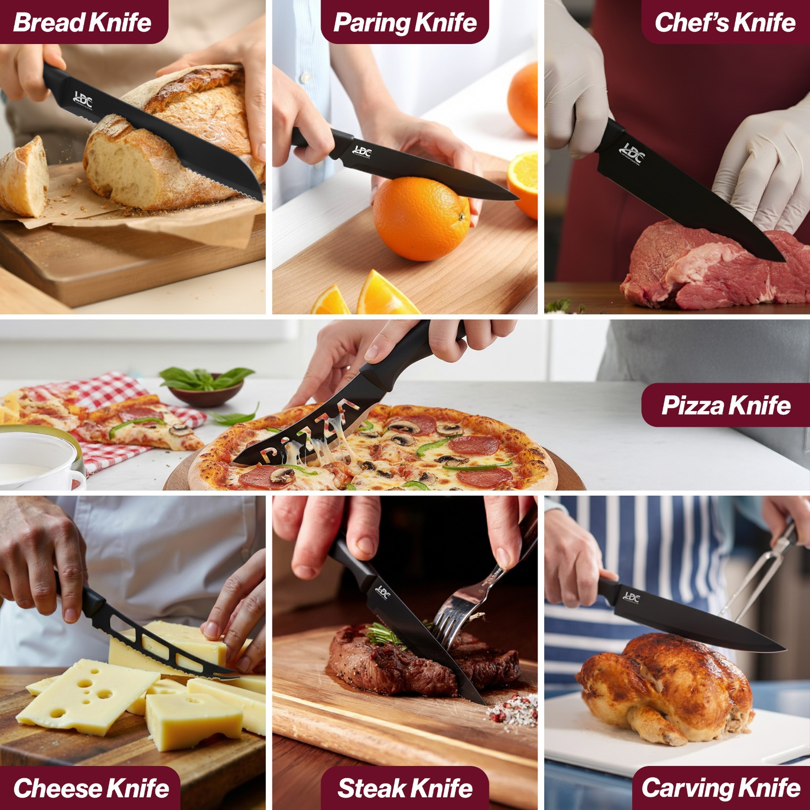 7 Piece Kitchen Knife Set Stainless Steel Ultra Sharp Steak Cooking Chef Knives