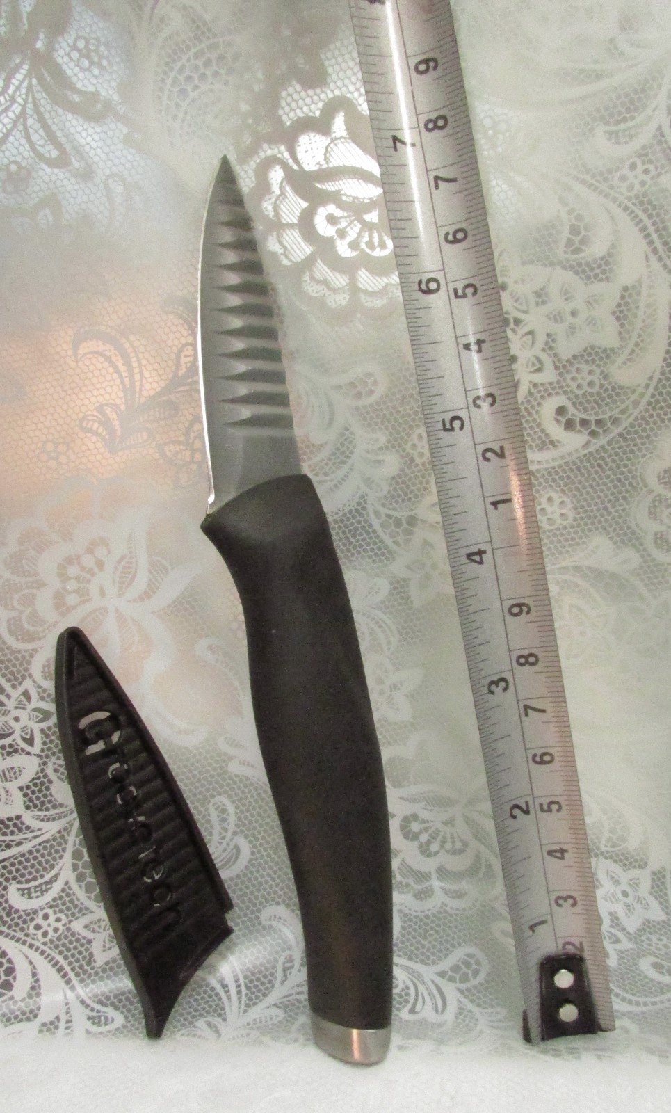 Groove Tech 3″ Blade Chef Kitchen KNIFE with SHEATH & Black Rubber Handle USA