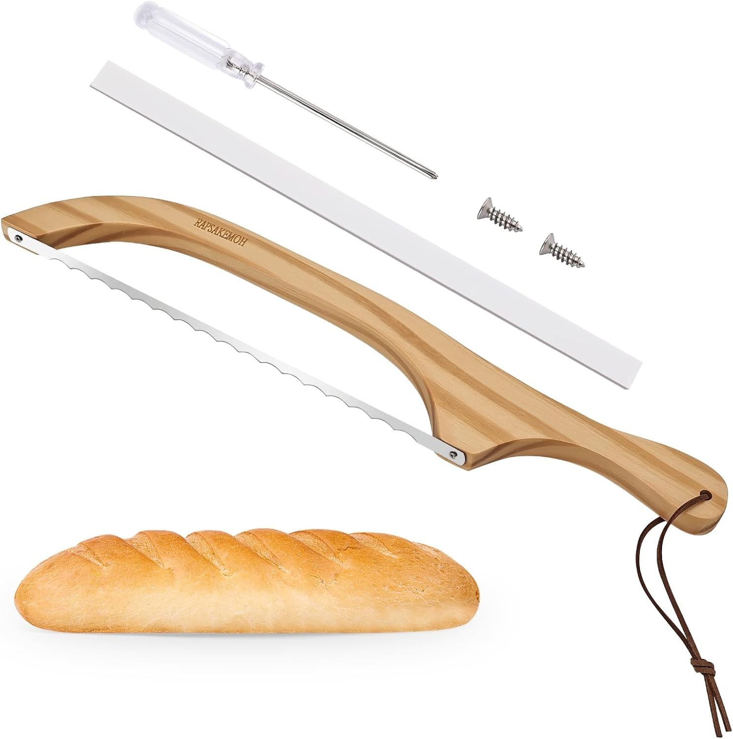 Sourdough Bread Knife 15.7 Inch Serrated Bow Design Wooden Handle