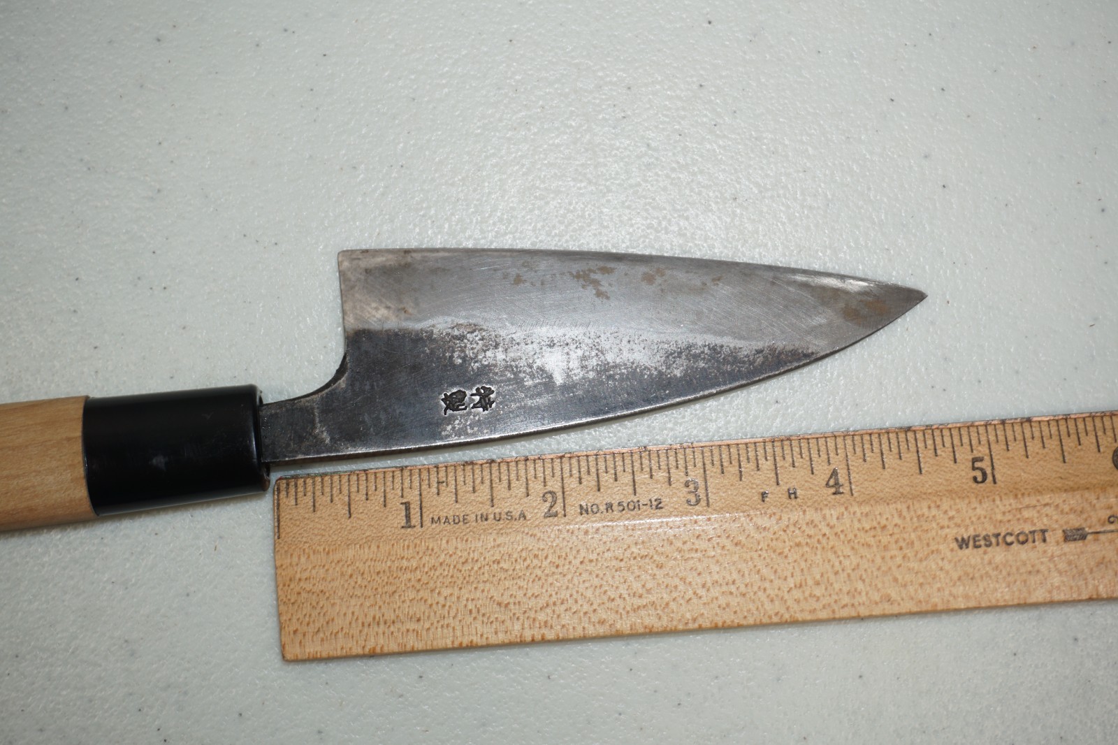 Marked Japanese Carbon Steel Double Bevel Ryoba Deba Knife 8-7/8″ (4-1/8″ Edge)
