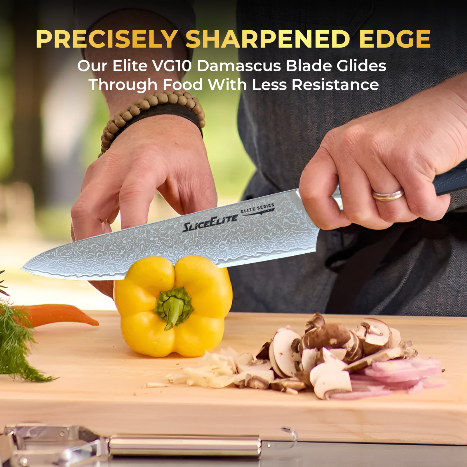 SliceElite Elite 12pc Damascus Knife Set VG10 Steel G10 Handle Gift Box