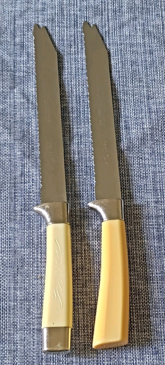 Regent Sheffield Miracle Worker Stainless Serrated Knives Set of 2 Beige Handles
