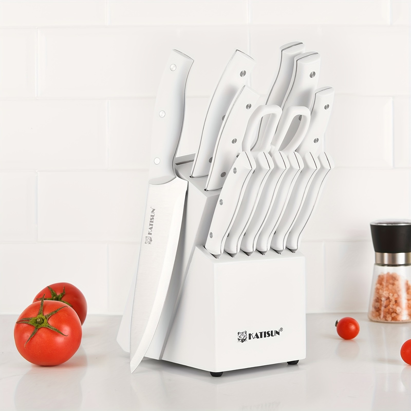 15 Pieces 430 Stainless Steel Snow Color Kitchen Knife Set