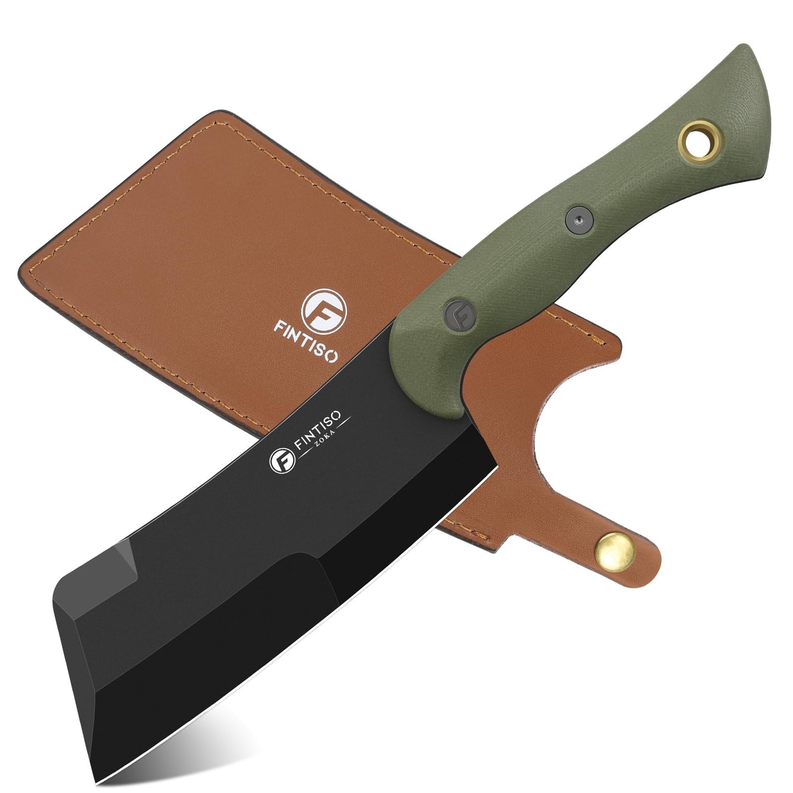 FINTISO 5.5″ 2-in-1 Chef & Meat Cleaver Knife Full Tang G10 Handle 14C28N Steel