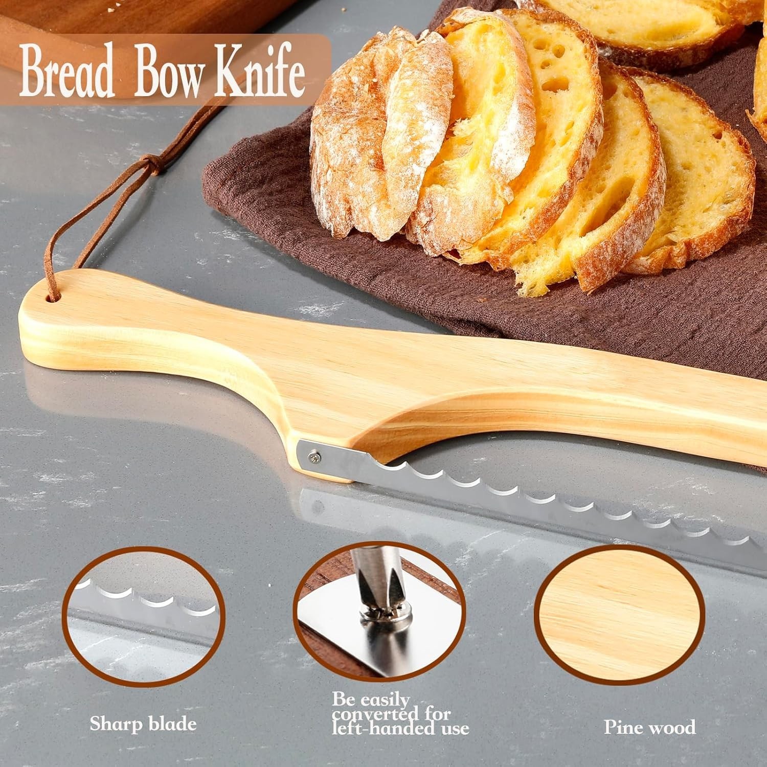Sourdough Bread Knife 15.7 Inch Serrated Bow Design Wooden Handle