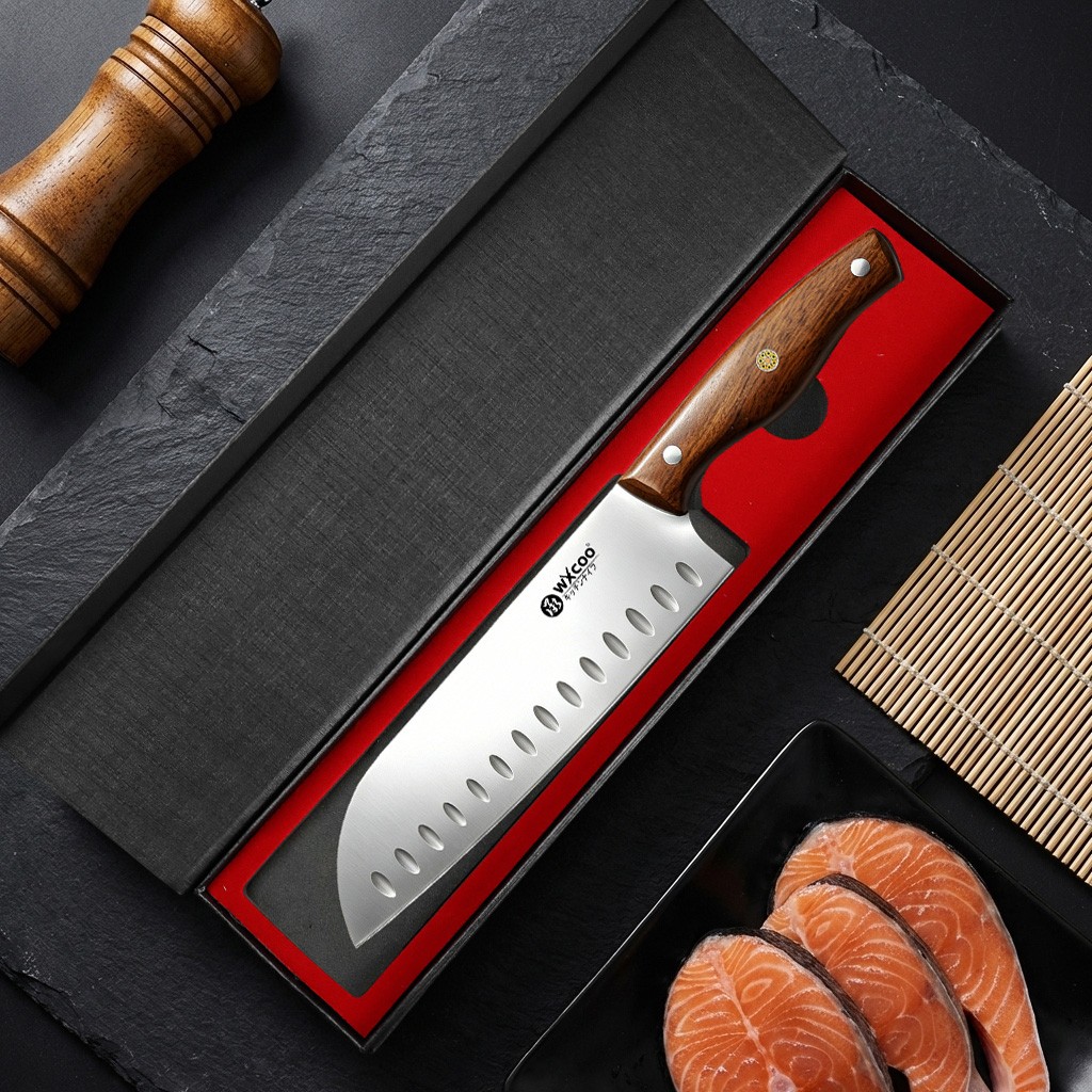 Santoku Kitchen Knife Food ScissorsCooking Knives for Vegetable Meat Cutting