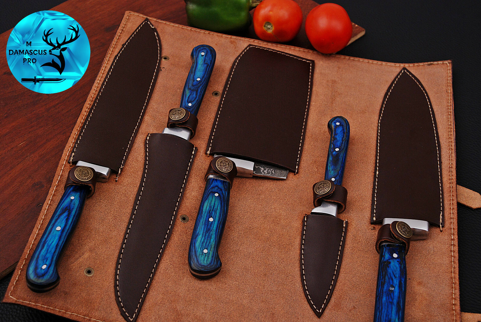 CUSTOM HANDMADE FORGED DAMASCUS STEEL CHEF KNIFE SET KITCHEN KNIVES SET 1575