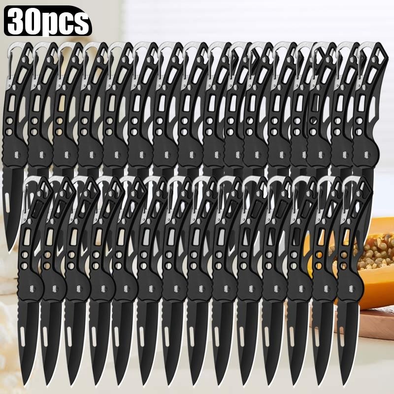 30PCS Black Stainless Steel Camping BBQ Utility Knife Set Folding Design