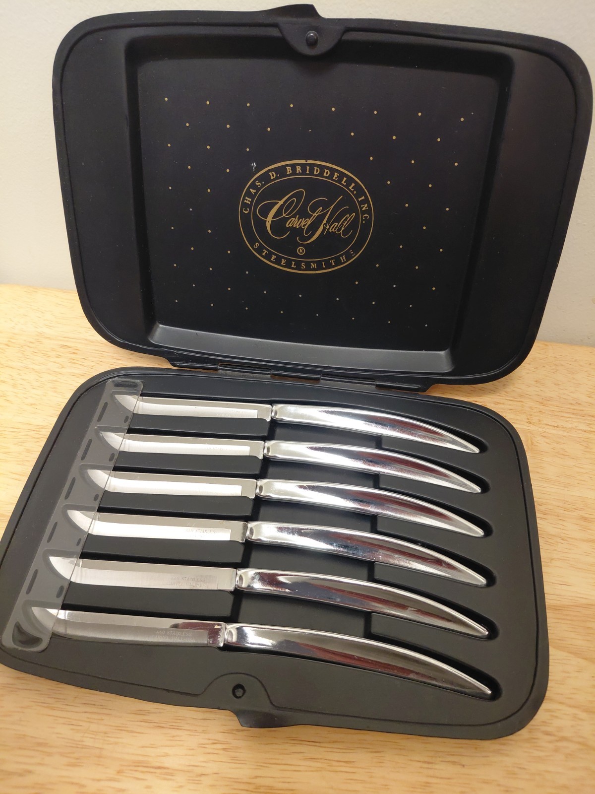 Chas. D. Briddell-Carvel Hall Set of Six Stainless Steel Steak Knives Org Box