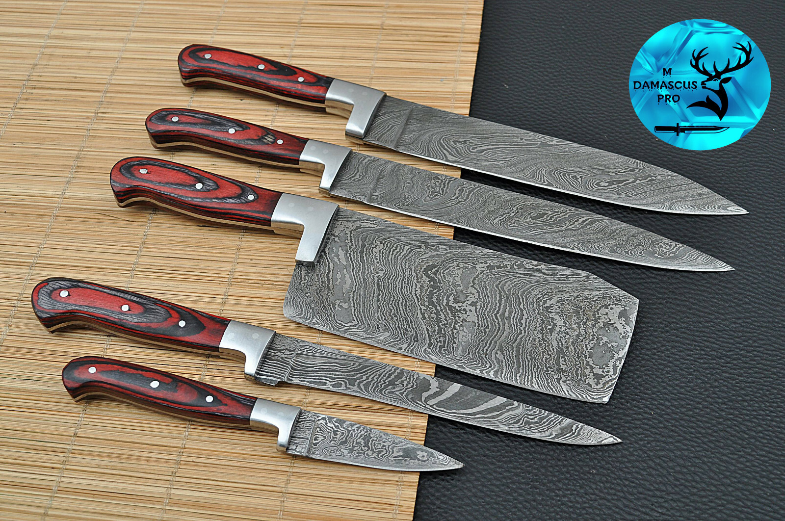 CUSTOM HANDMADE FORGED DAMASCUS STEEL CHEF KNIFE KITCHEN KNIVES CHEF SET 1574