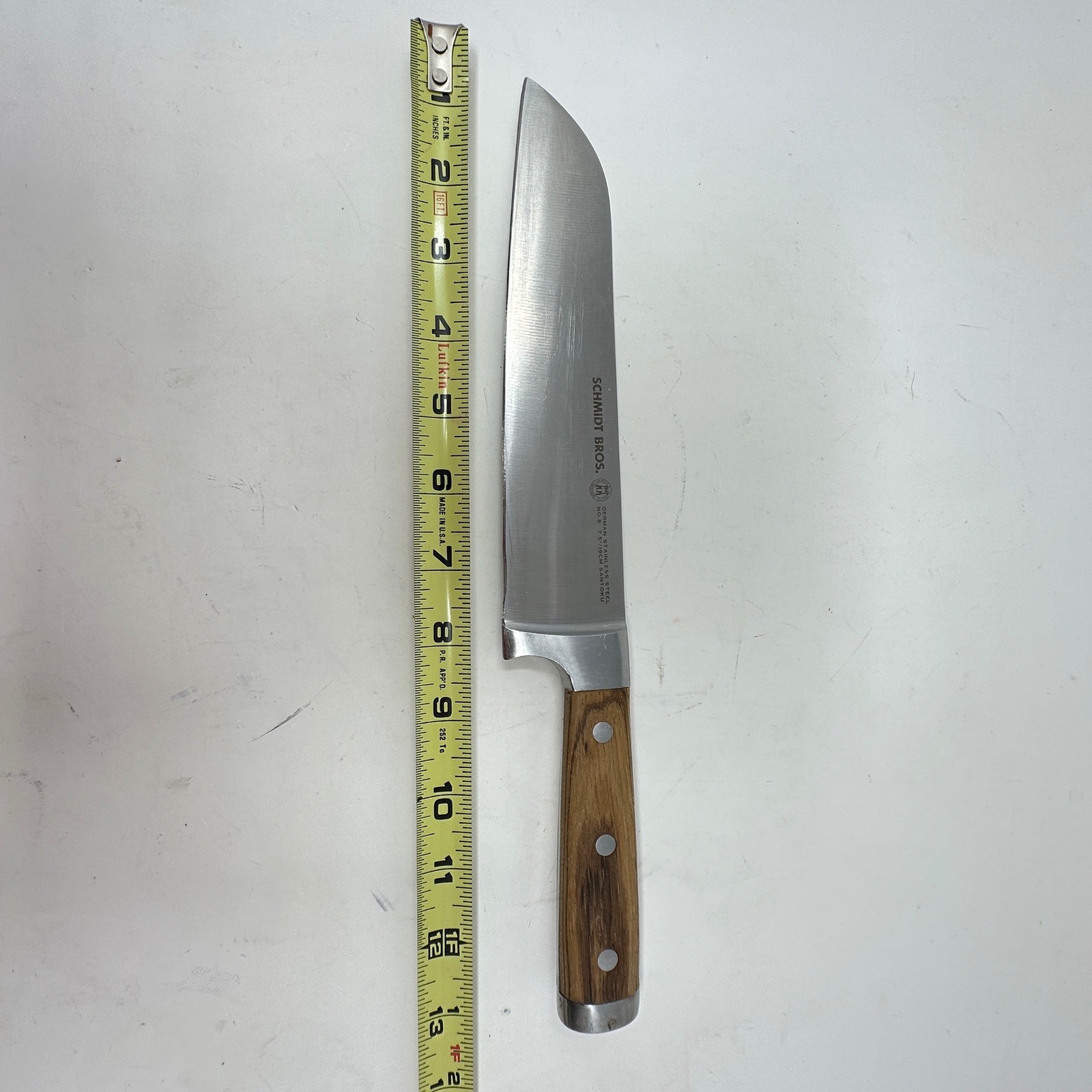 Schmidt Bros No 8 Santoku Knife 7.5 Inch German Stainless Steel Wood Handle