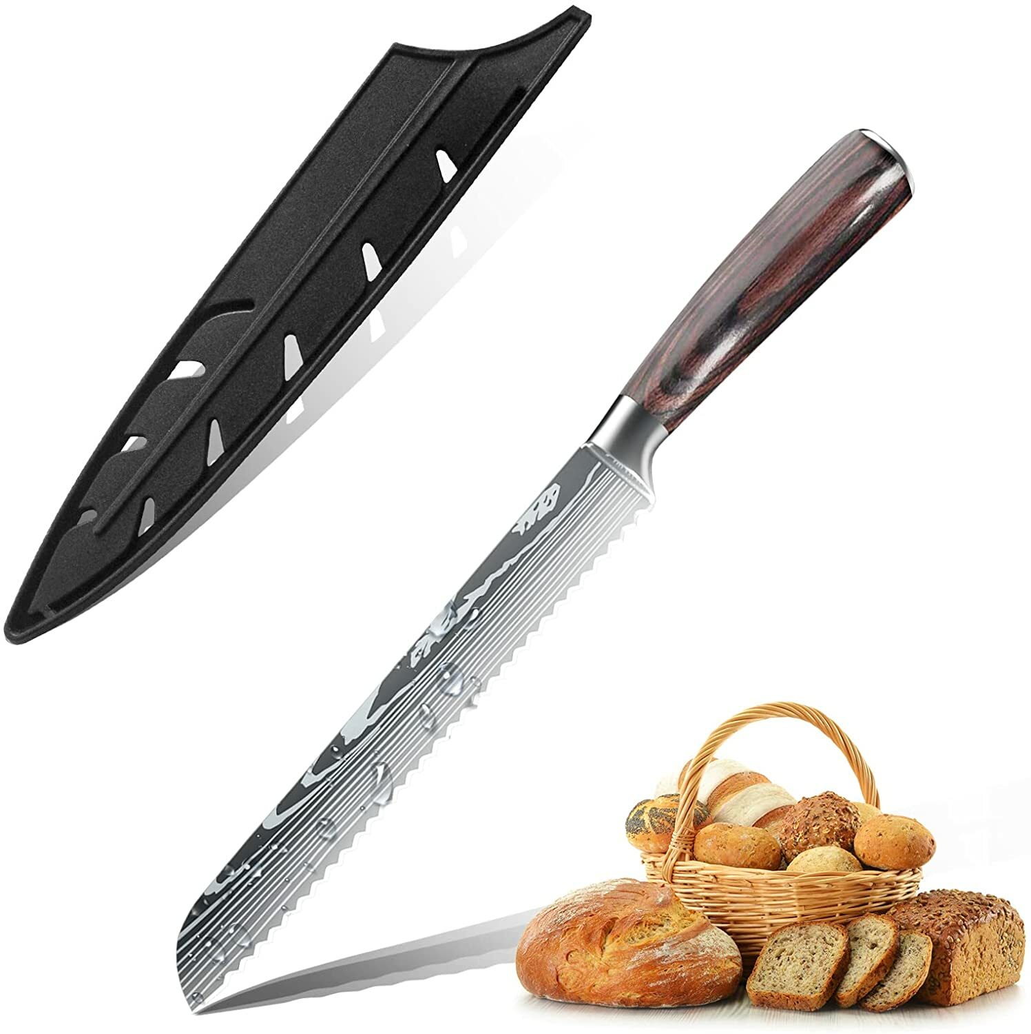 8″ Stainless Steel Bread Knife Serrated Blade Cake Slicer Chef Knife Forged