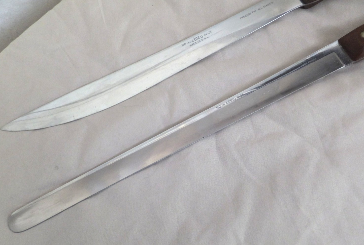 Vintage Cutco No. 23 & 24 Bread Knife & Carving Blade Classic Brown Handle USA
