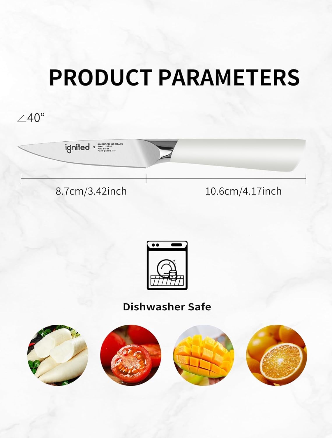 3.5 Inch Paring Knife – German Stainless Steel, Ergonomic Ivory White Handle