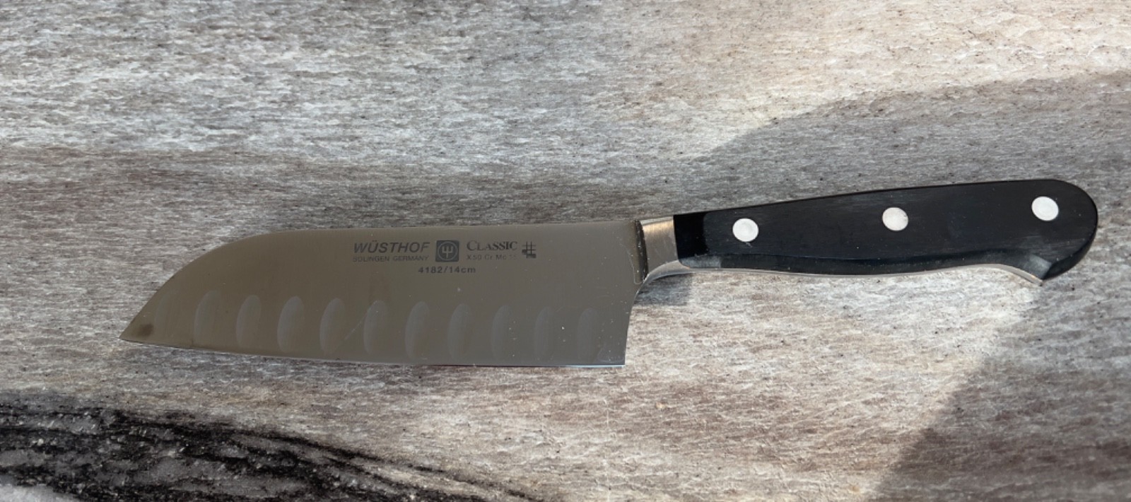 WÜSTHOF CLASSIC 5″ HOLLOW EDGE SANTOKU KNIFE 4182/14CM EXCELLENT PRE-OWNED