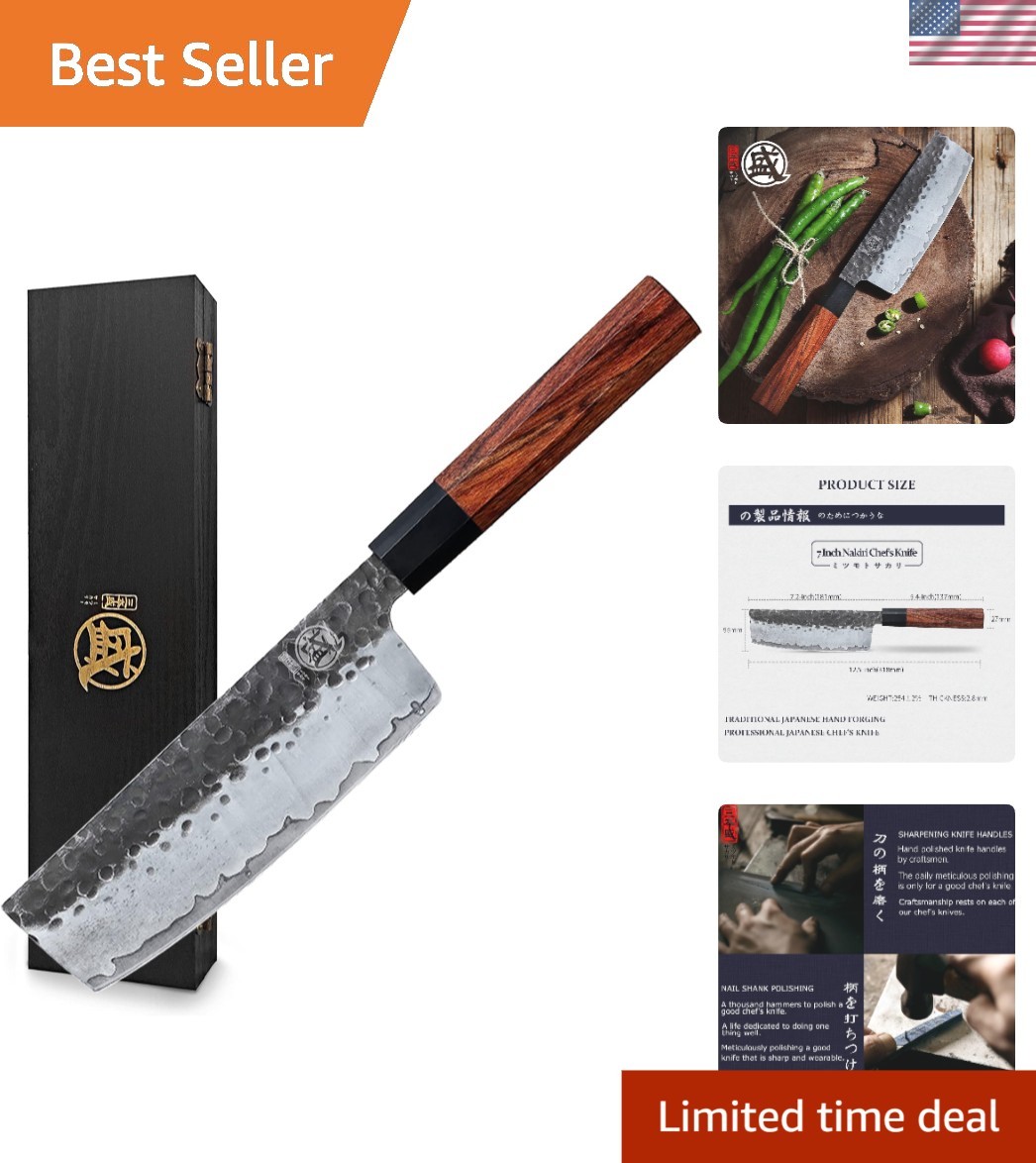 Ultra-Thin 7-Inch Nakiri Knife – Hand Forged High Carbon Steel, Ergonomic Handle