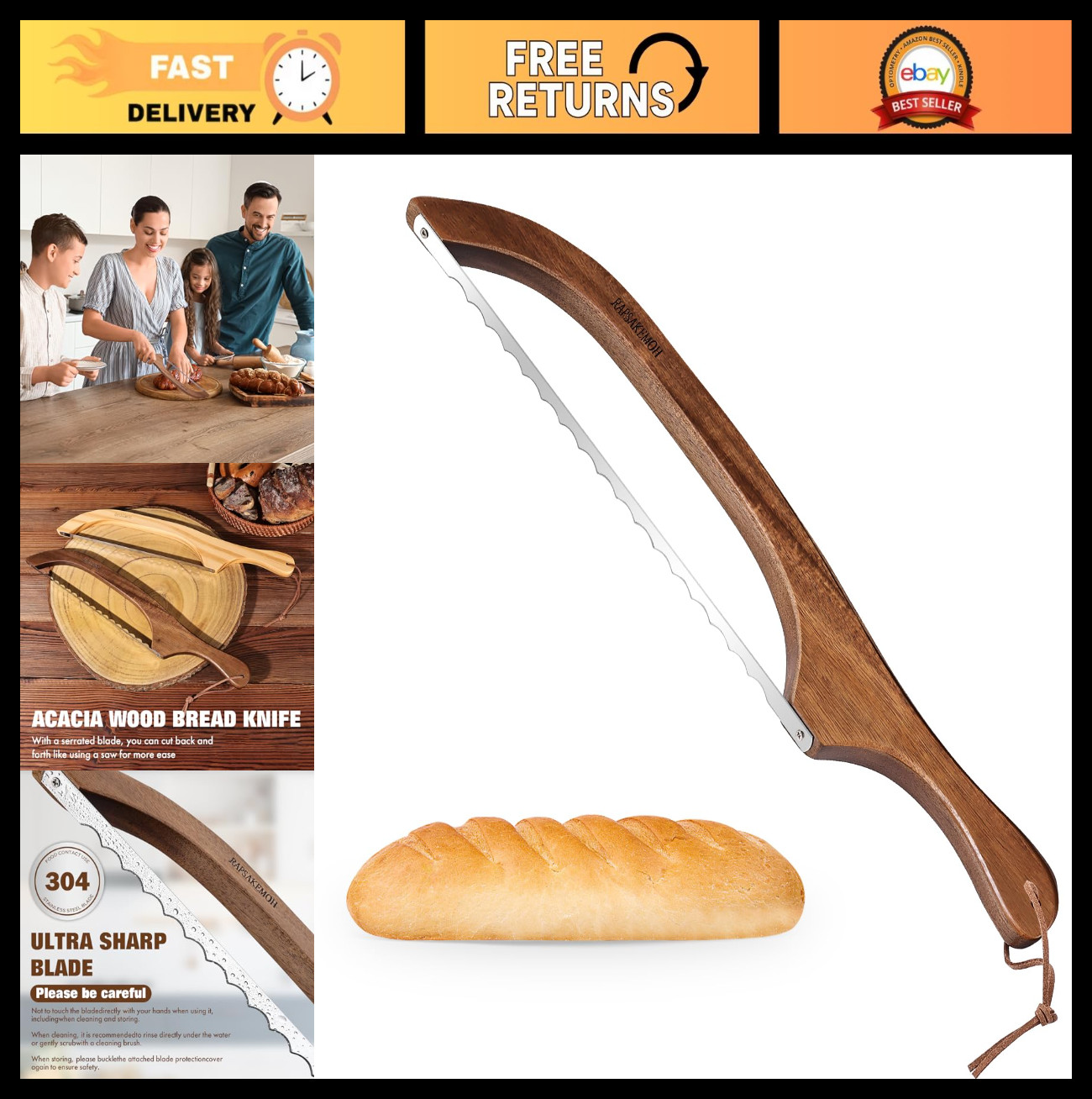 15.7″ Bread Knife for Sourdough & Baguettes – Easy Slice, Bow Design, Perfect Cu