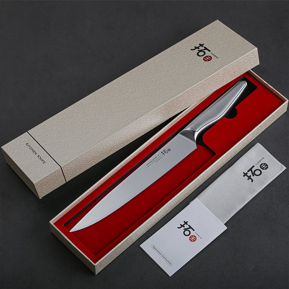 2Pcs TURWHO 9inch Kitchen Slicing Knife Set German Steel Chef Cook Bread Knives