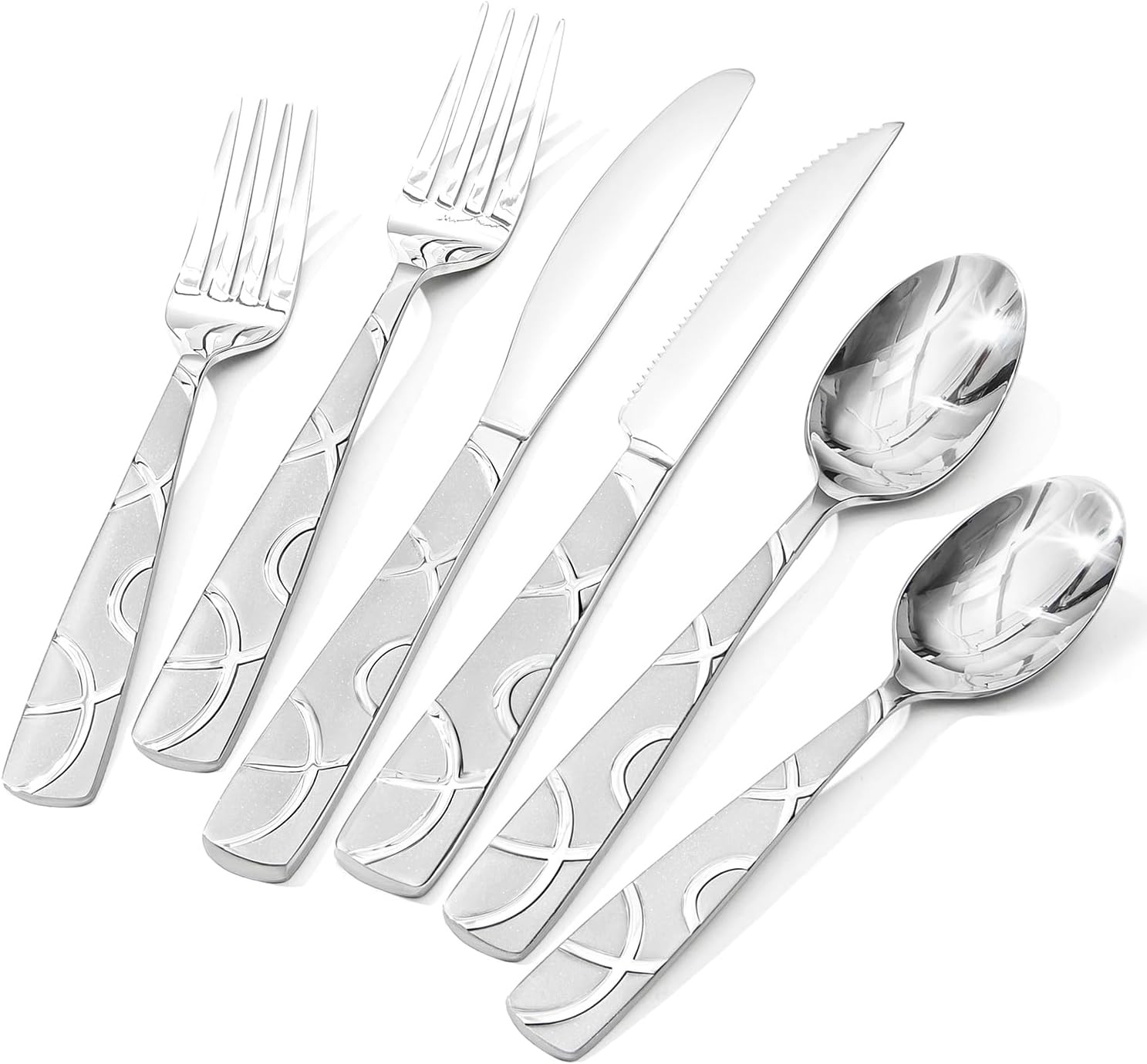 Mirror polished finish, with steak knives, dishwasher safe