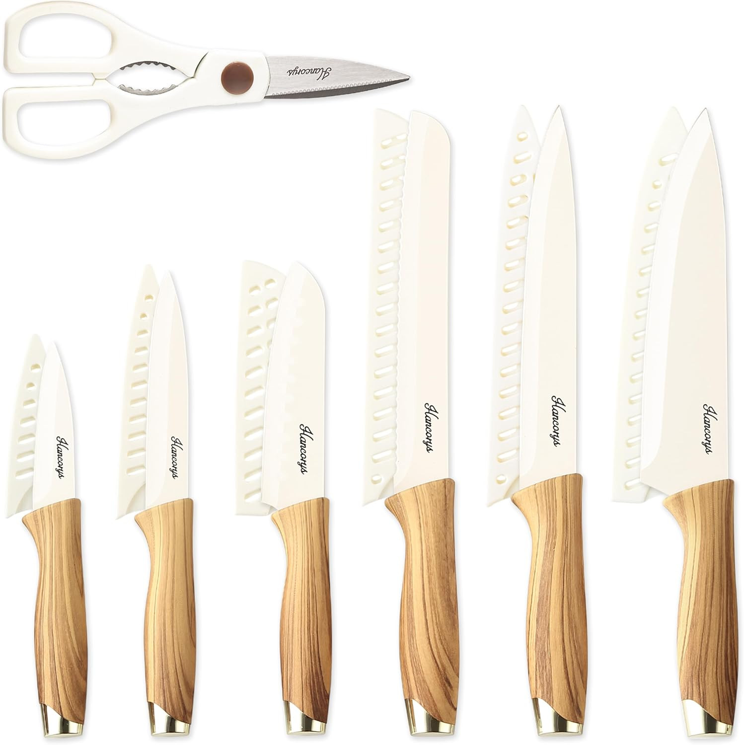 Knife set, 13 Pieces Kitchen Knives Set, Nonstick Ceramic Anti-Rust Coating and