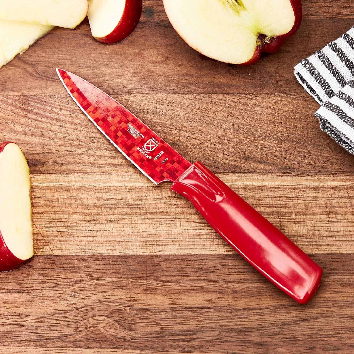 High-Carbon Steel Non-Stick Paring Knife – 4″ Red Knife with Protective Sheath