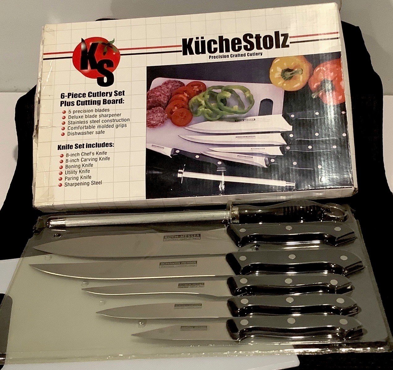 KUCHENSTOLZ PRECISION CRAFTED CUTLERY 6 PIECE SET PLUS CUTTING BOARD – NIB