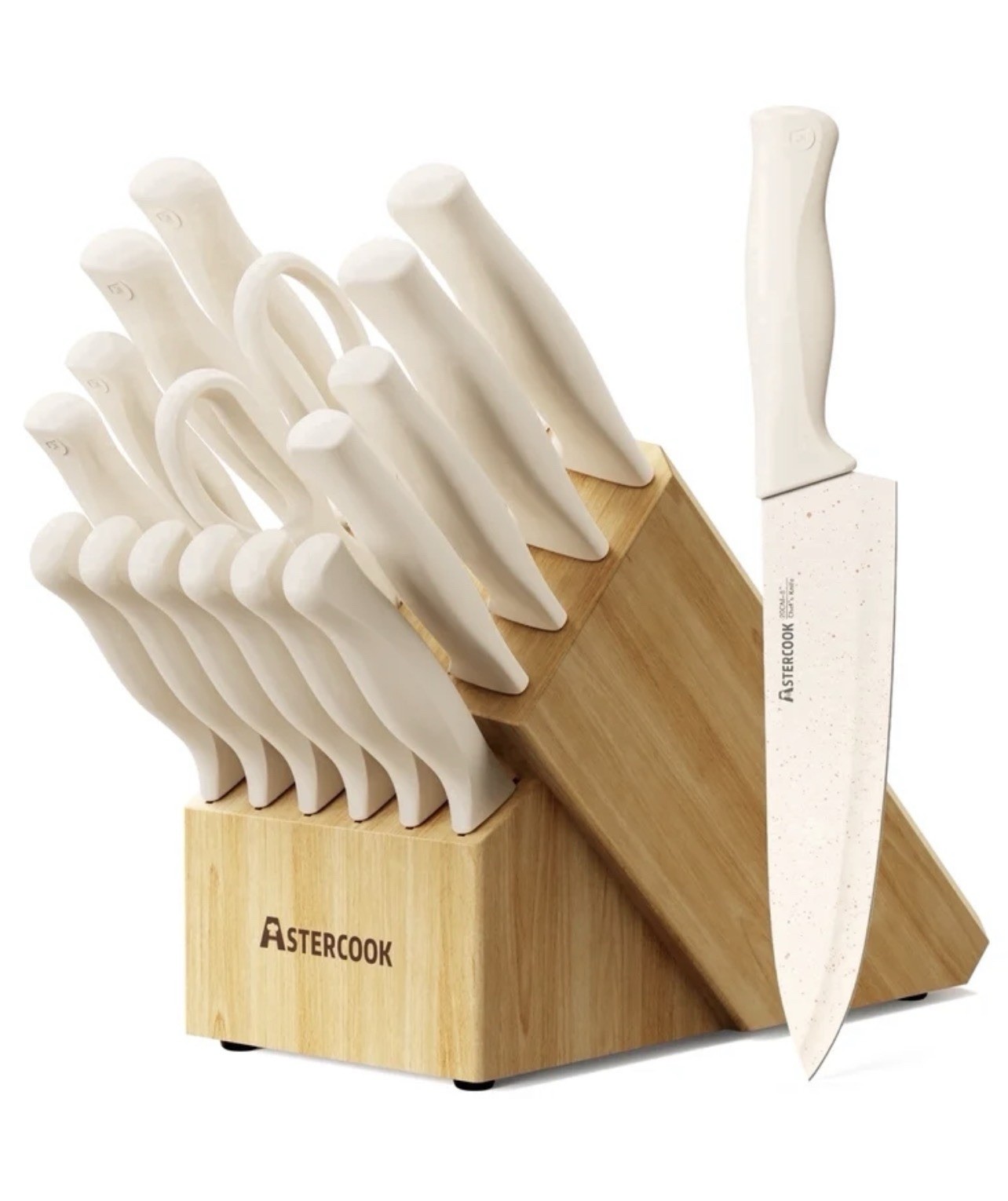Astercook 17-Piece Kitchen Knife Set with Block & Built-In Sharpener