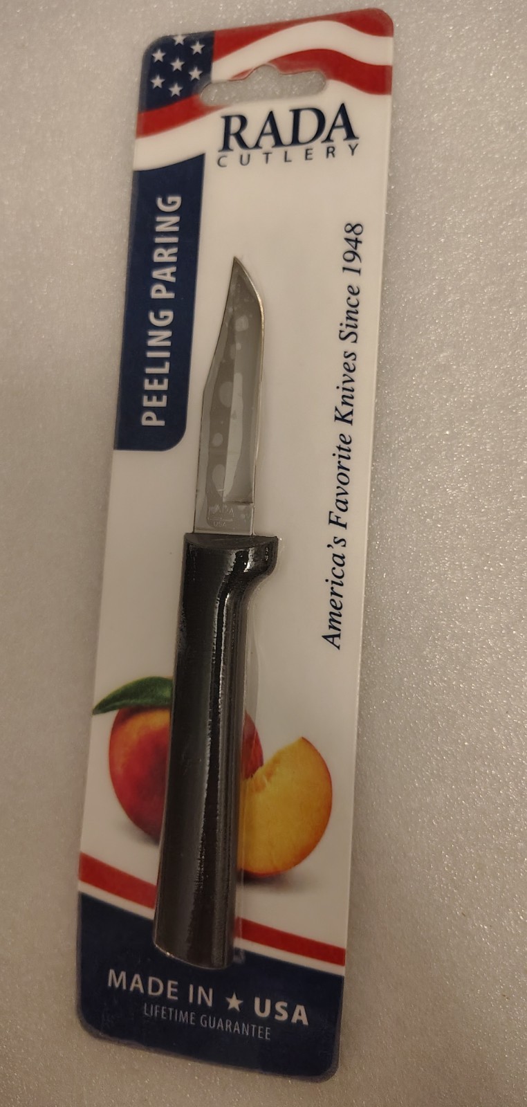 Rada DW202 Peeling Paring Knife L/R hand USA made NEW pkg. black handle cutlery