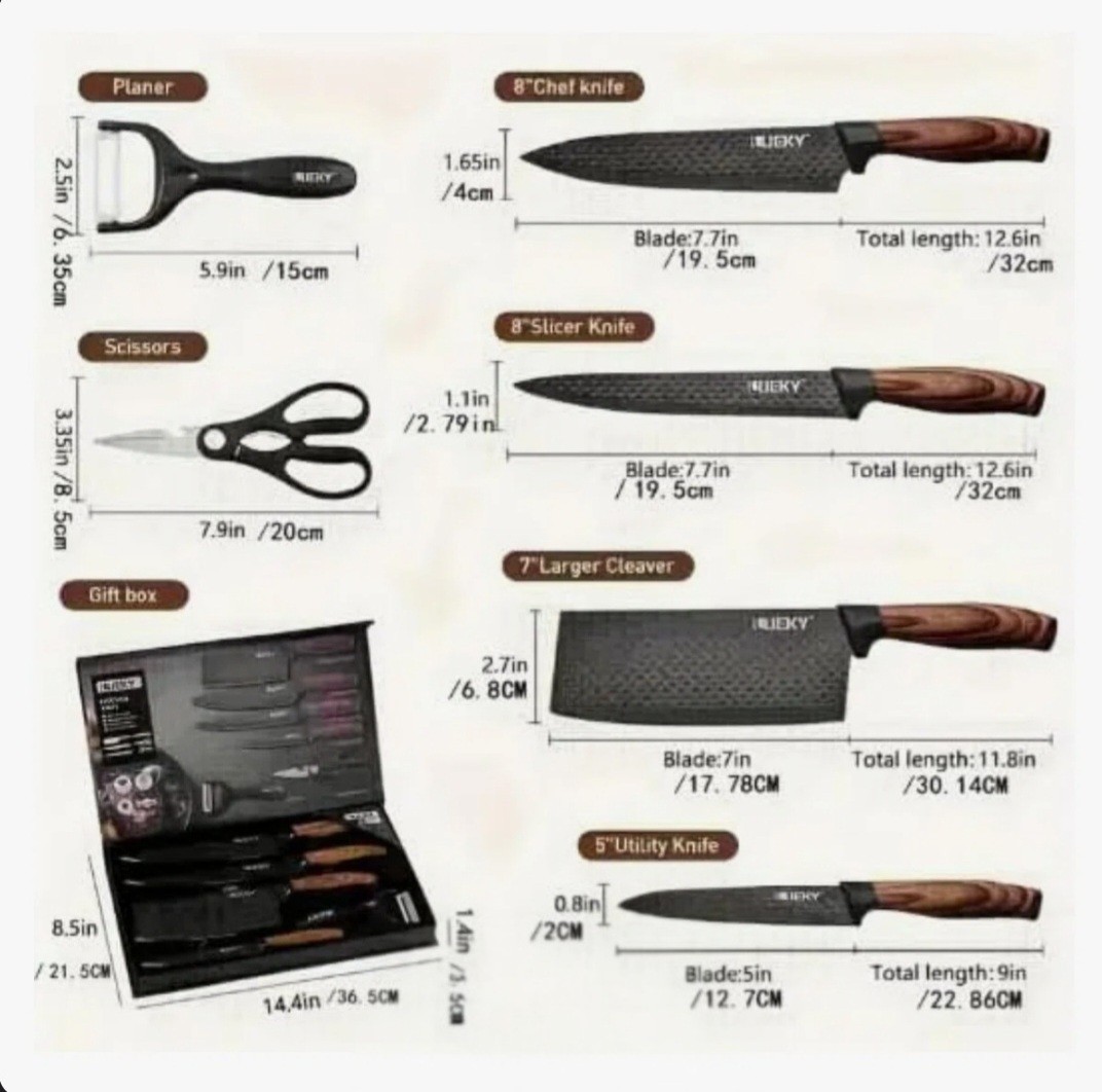 HEESEM 6PC Black Kitchen Knife Set with gift box NEW