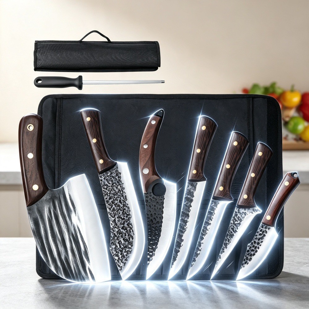 8pcs Kitchen Chef Knife Set Forged Stainless Steel Butcher Knife Meat Cleaver