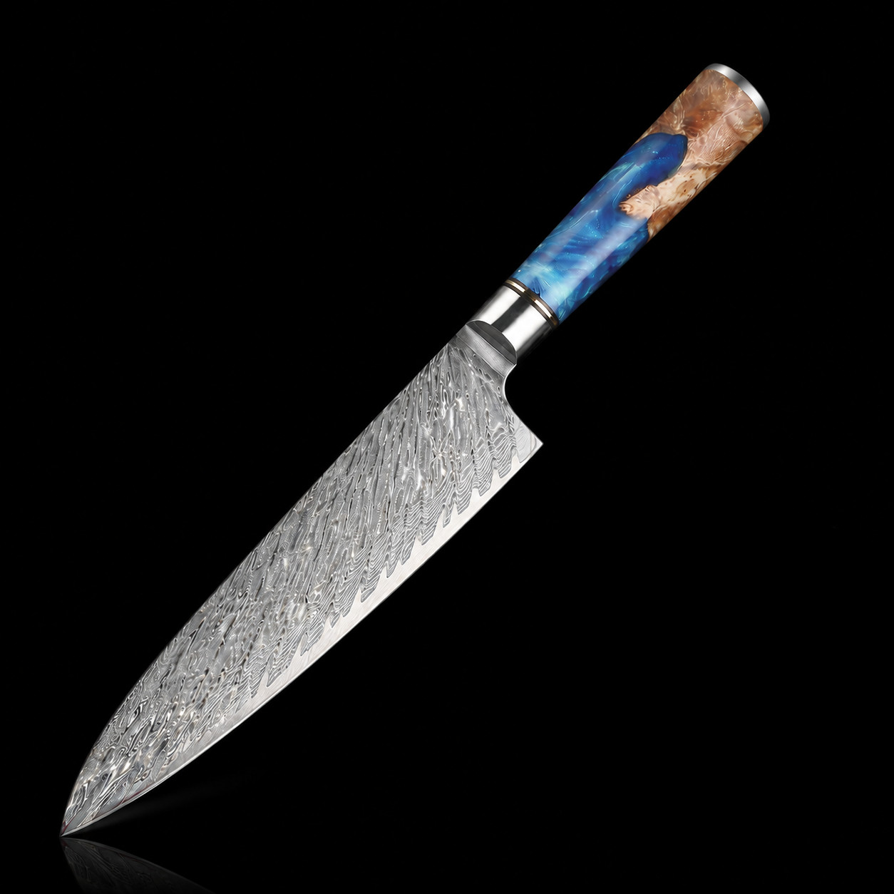 3-Piece Damascus Knife Set 67-Layer VG10 Japanese Kitchen Knives Blue Resin