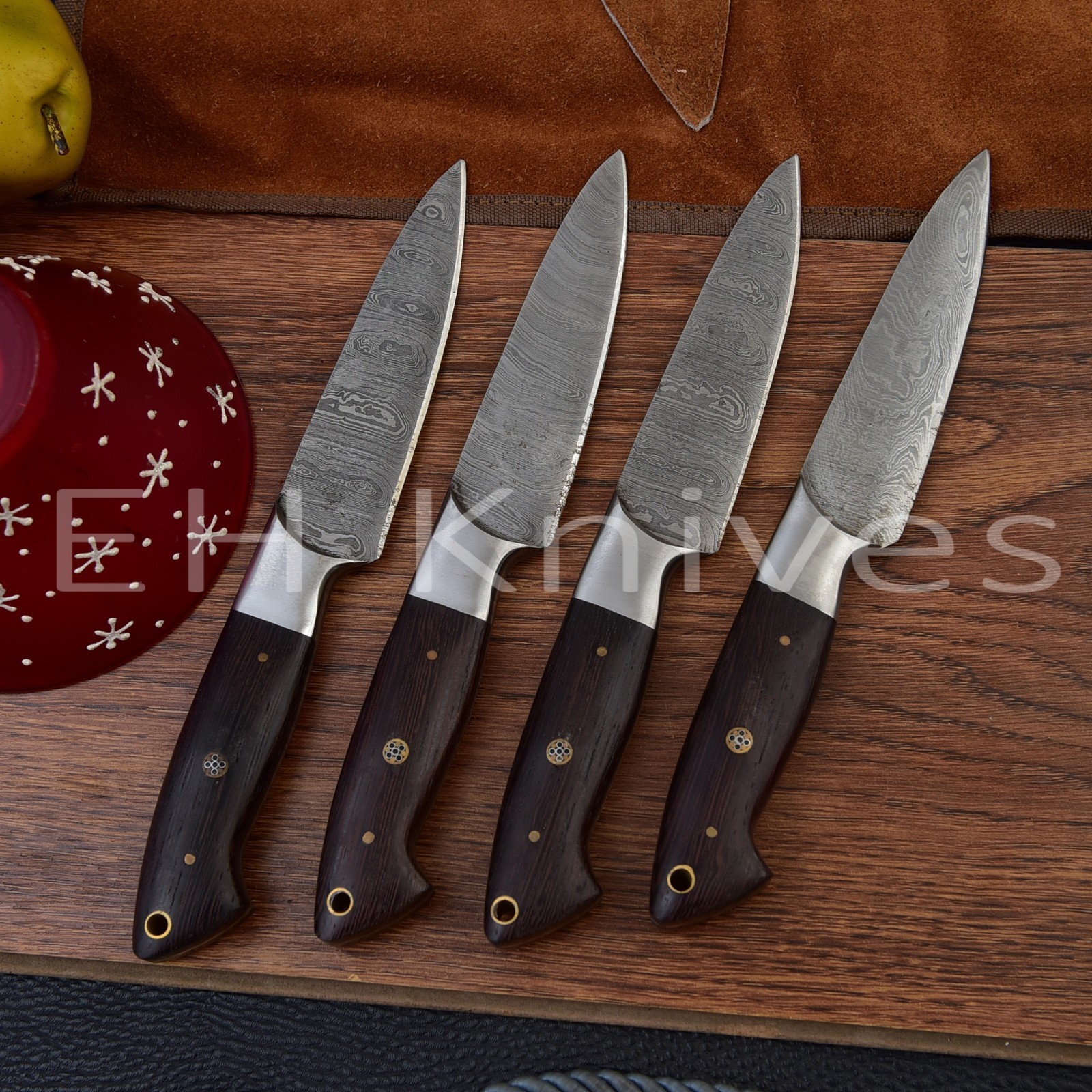 “Lot of 4 Handmade Damascus Steel Steak Knives Set – Kitchen Dining Cutlery