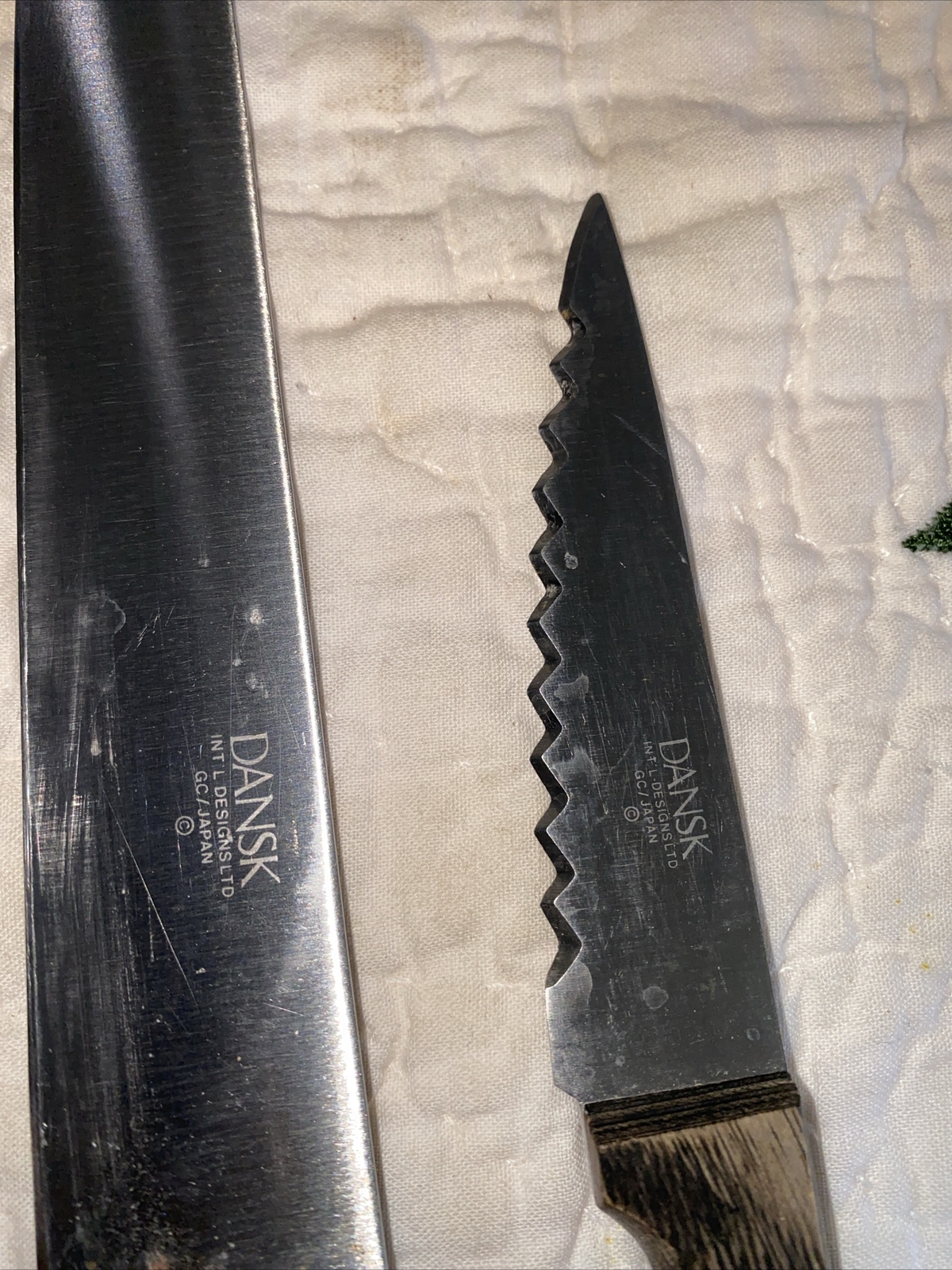 4 Vintage Dansk Gunnar Cyren Stainless Blade Slicing Carving Knife-Teak Set