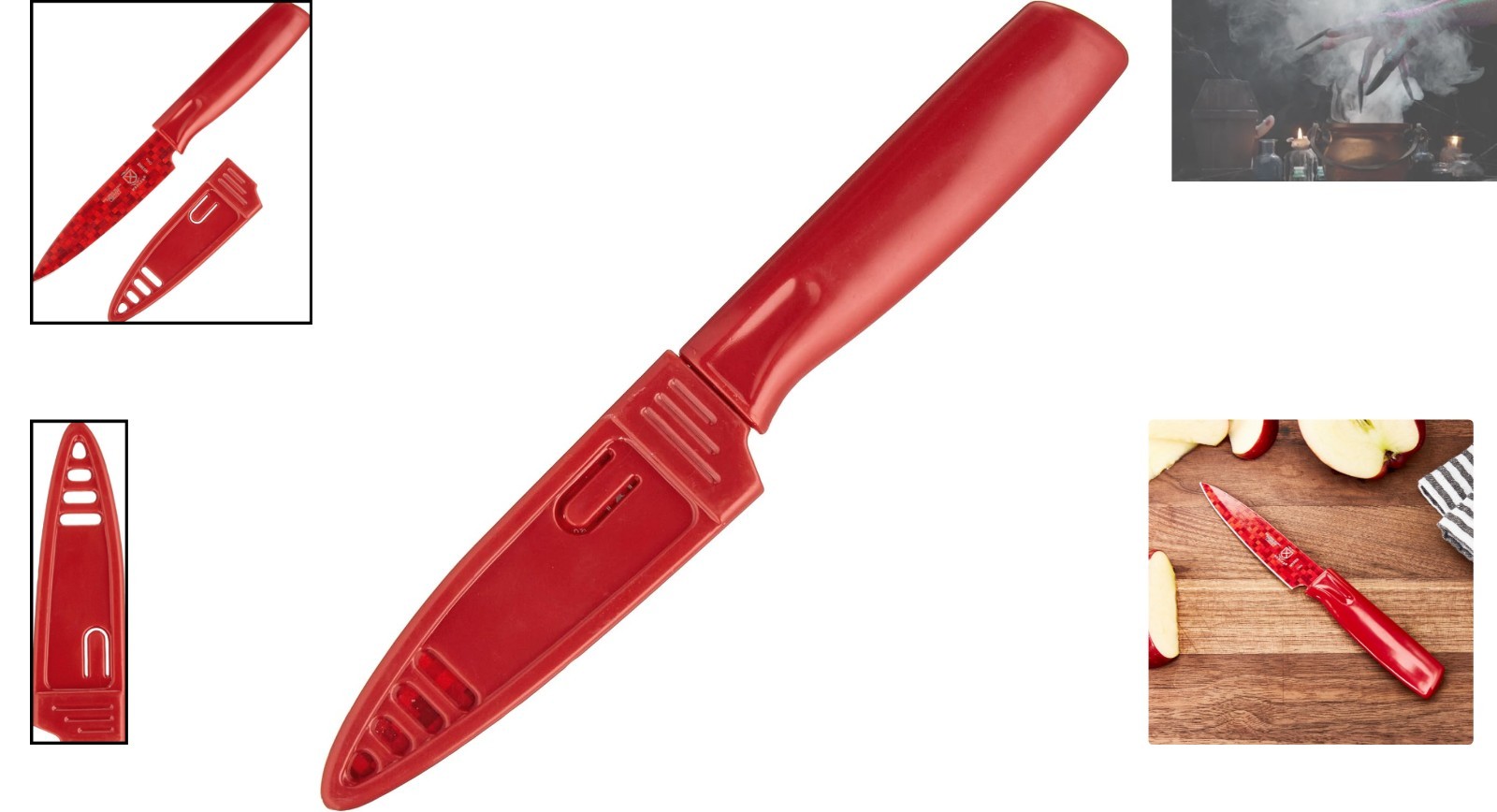 High-Carbon Steel Non-Stick Paring Knife – 4″ Red Knife with Protective Sheath