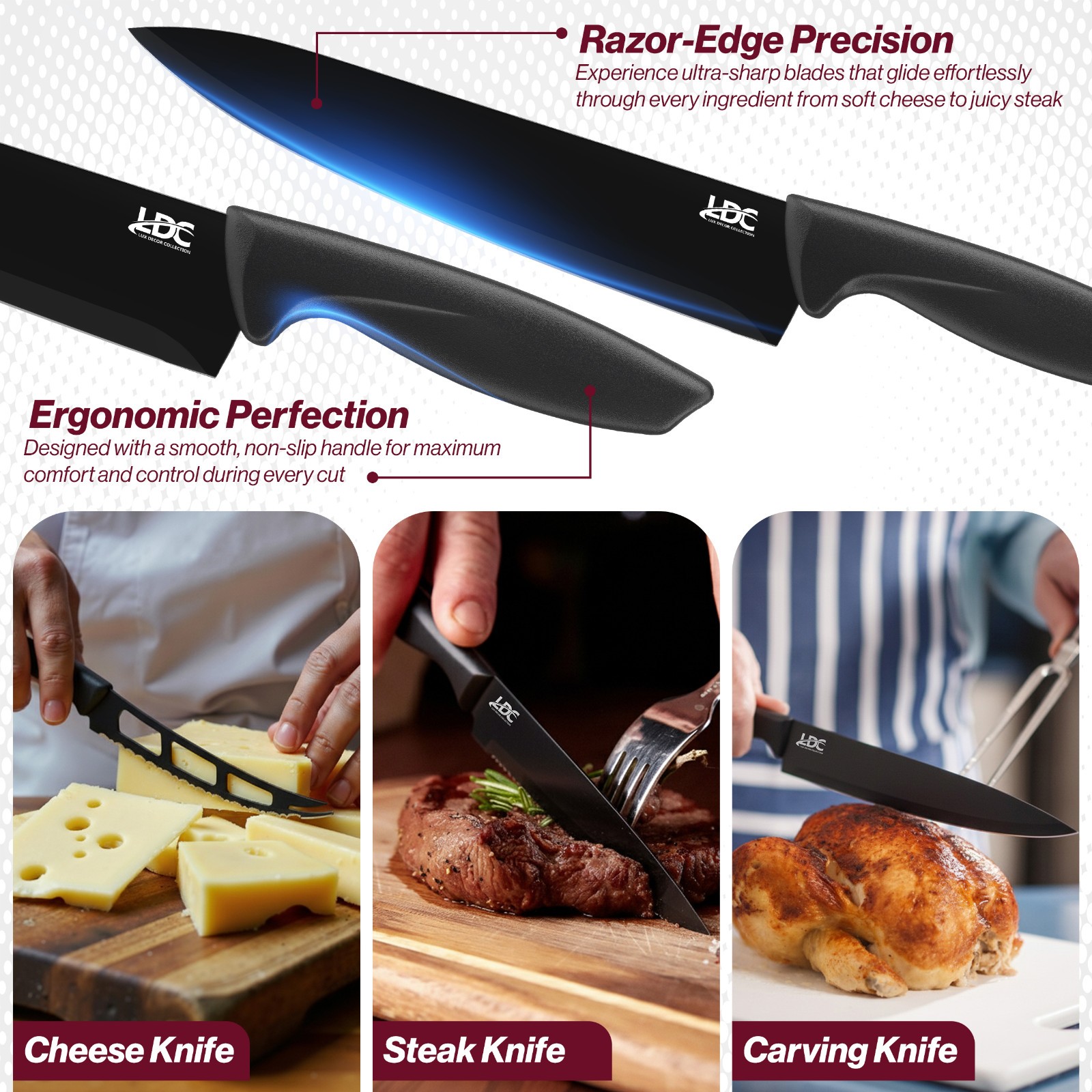 7 Piece Kitchen Knife Set Stainless Steel Ultra Sharp Steak Cooking Chef Knives