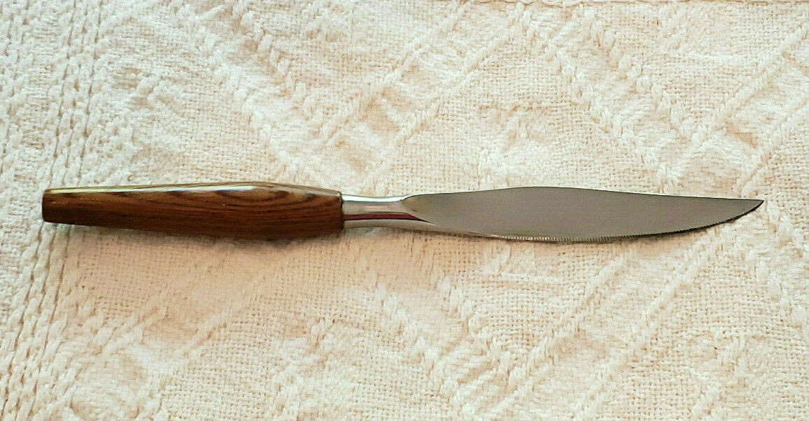 Mode Danish Stainless Steak Knife Teak Wood Handle England NOS New Old Stock