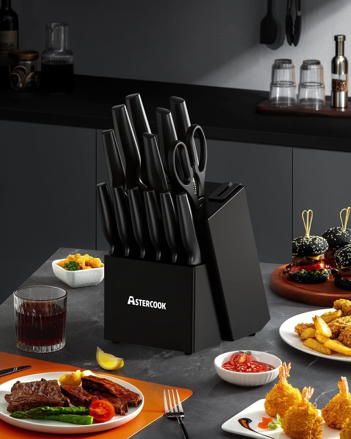 Knife Set, Kitchen Knife Set with Built-in Sharpener Block, Dishwasher Safe, …