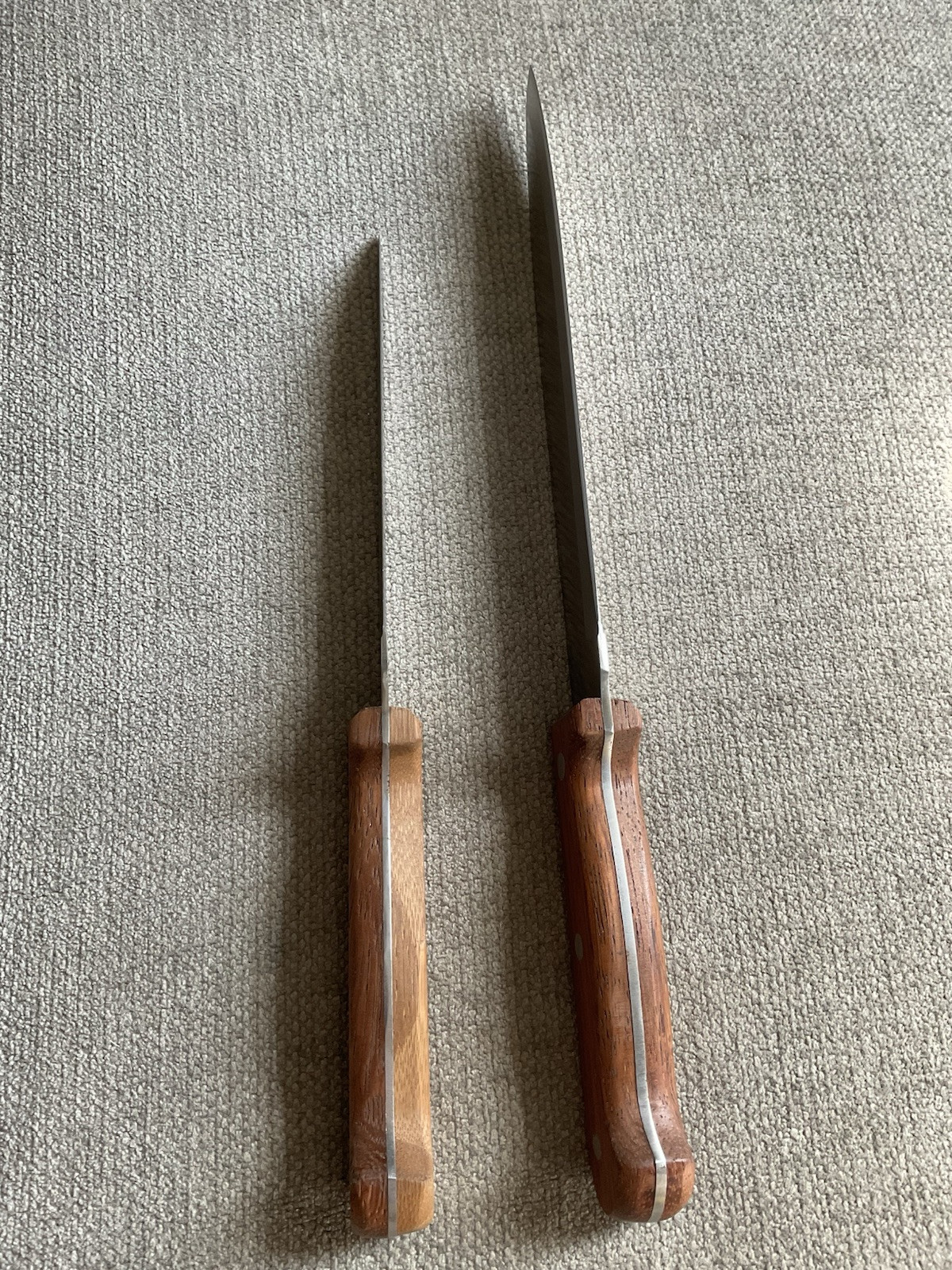 10.5” & 12.5” Knife Lot Of 2 See Pics Full Tang Slicer Wood Handle Straight Edge