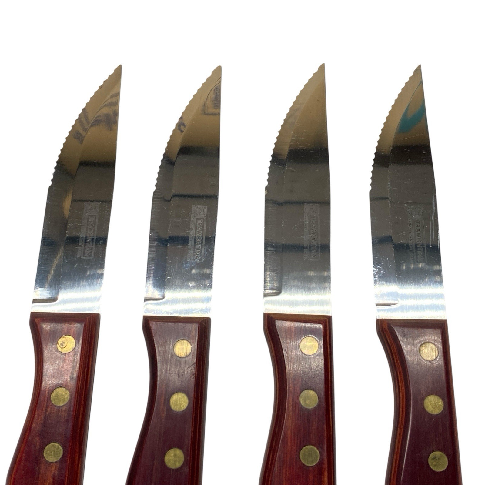Tramontina Steak Knife Set Of 4 Rivet Wooden Handle 9-7/8” Overall EUC