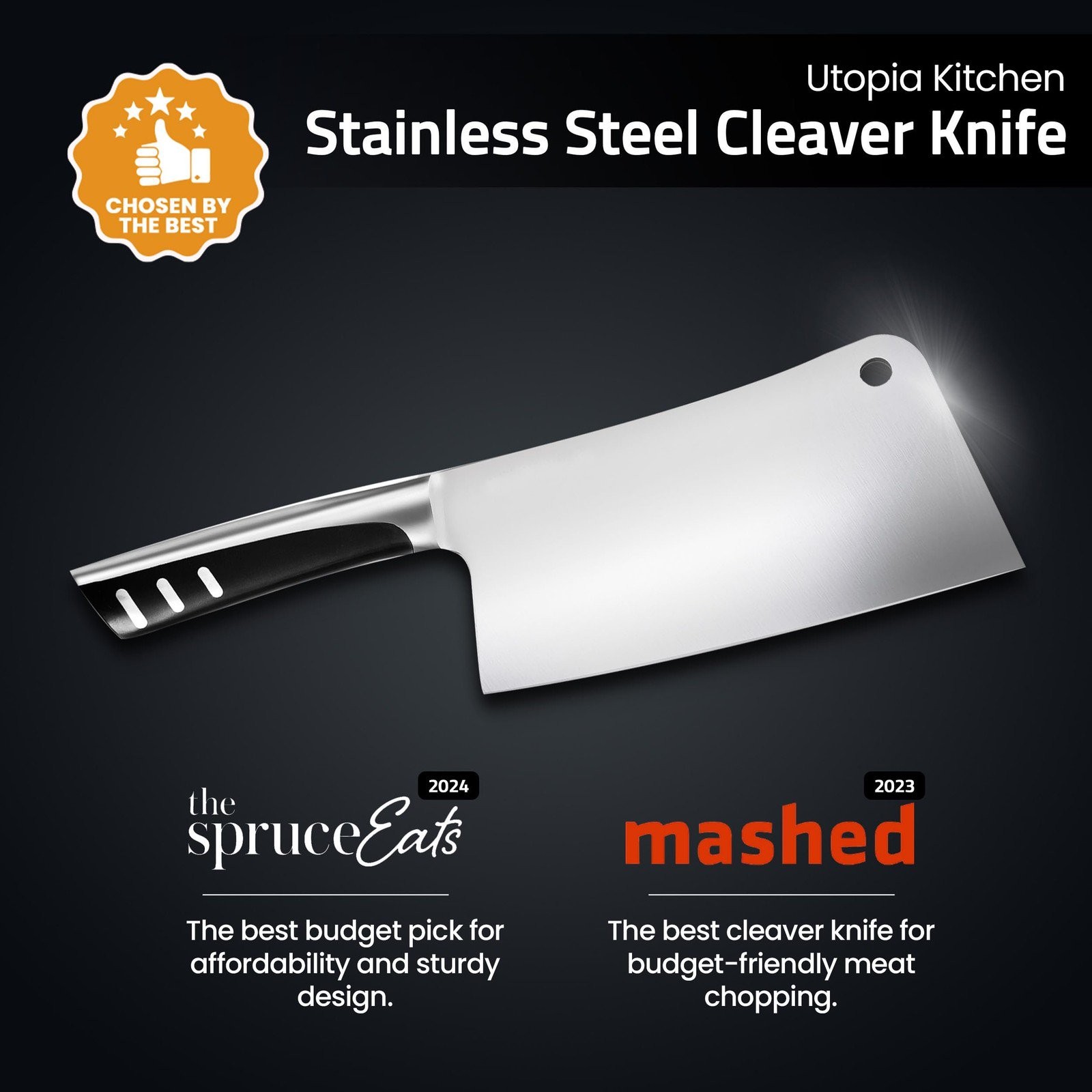 Utopia Kitchen 7 inch Cleaver Knife Stainless Steel Chef Butcher Knives for…