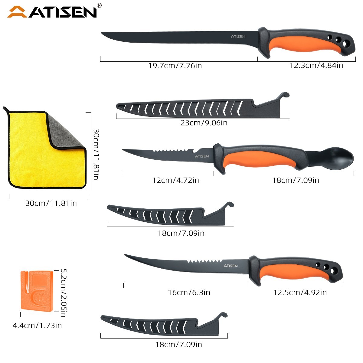 Heavy Duty Fish Cleaning Knife Set Sharp Stainless Steel Blades with Storage