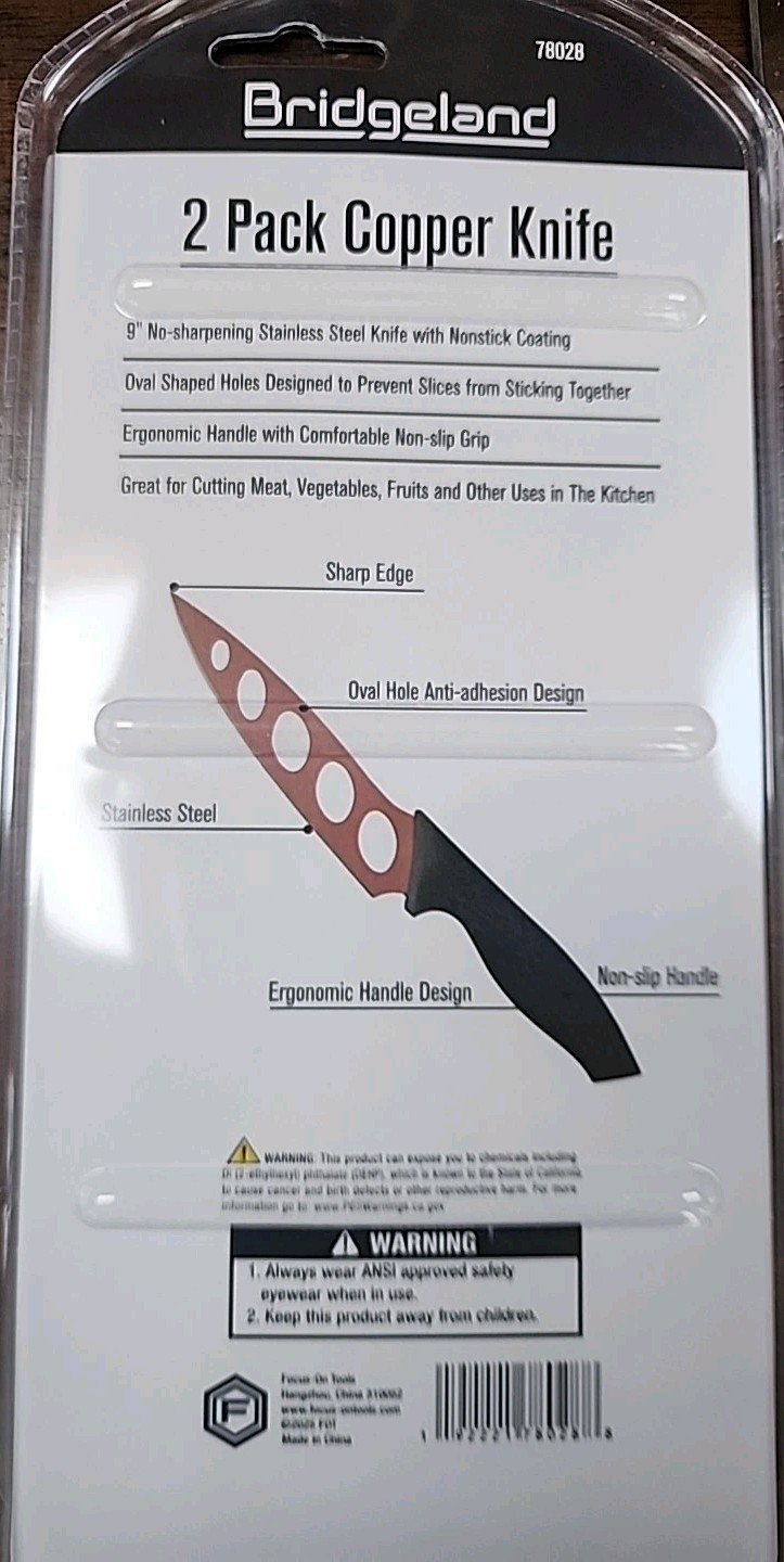 Bridgeland Copper Knife 2 Pack 9″ Stainless Steel Nonstick Ergonomic Handle T13
