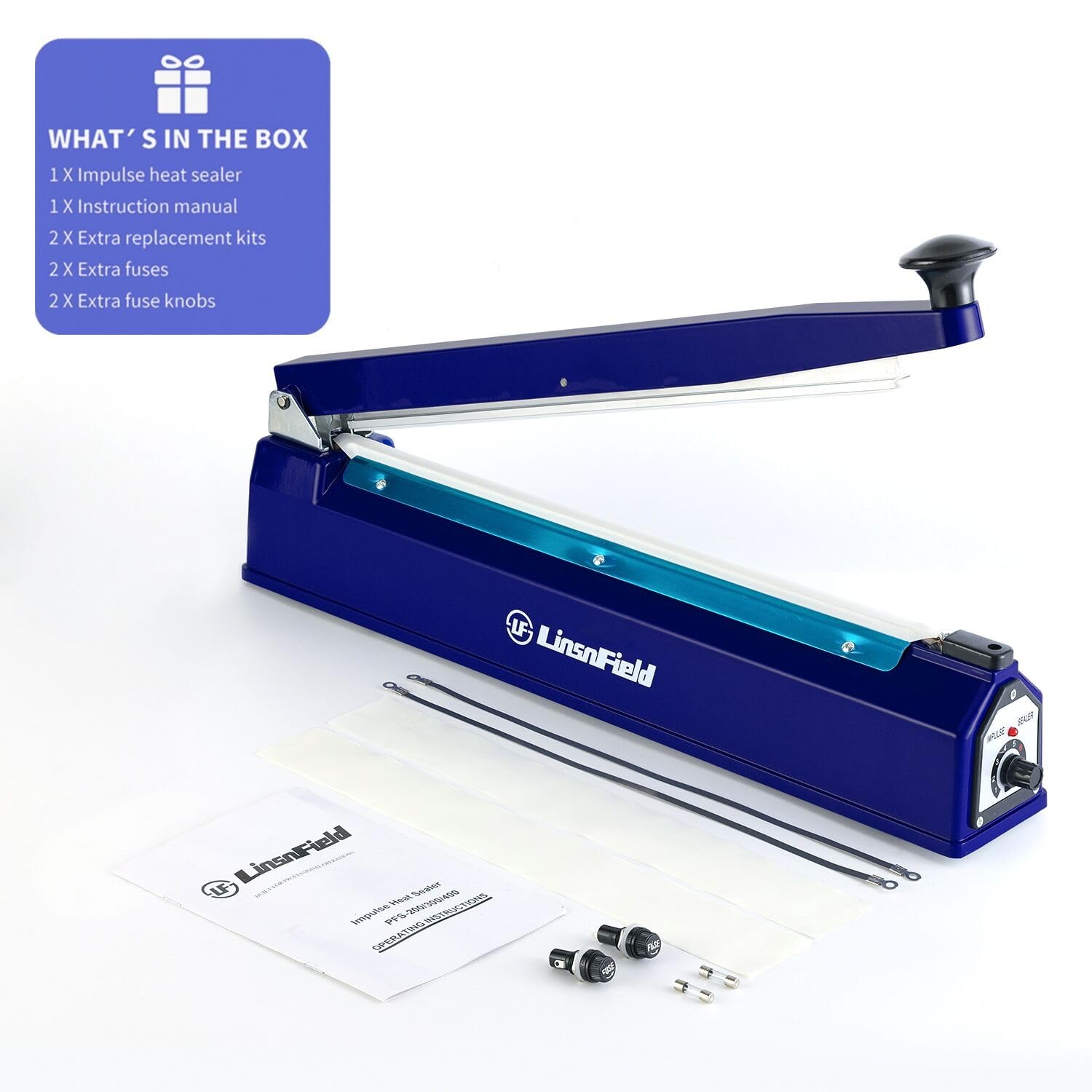 LinsnField Sealer Pro 8″ Impulse Heat Sealer 2mm Sealing Width Manual