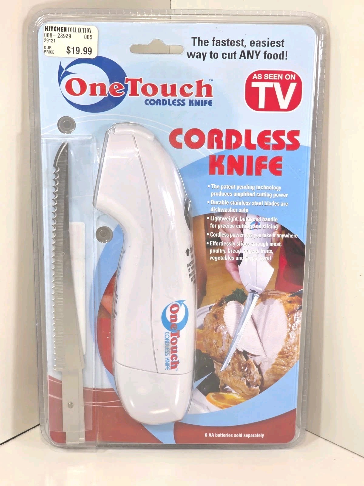 One Touch Cordless Knife As Seen On TV Electric Battery Powered Twin Blades NEW
