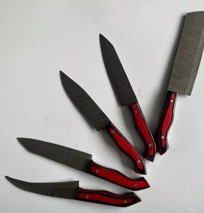 Custom Made Damascus steel 5 Pcs Chef knives Everyday Kitchen knife setZH58W/